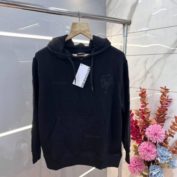 Drip house Black Imported Cotton Fleece Fabric Embroidered Logo Regular fit Hoodie 3084