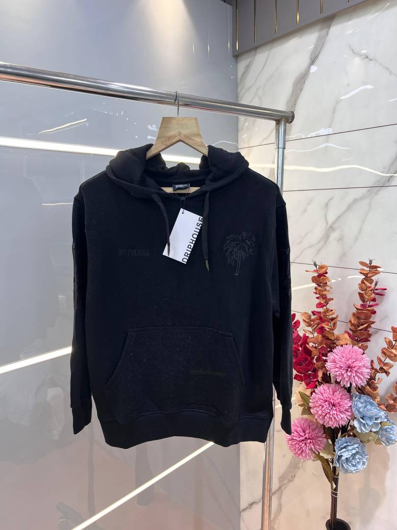 69042f7db5c2f0 (1) Drip house Black Imported Cotton Fleece Fabric Embroidered Logo Regular fit Hoodie 3084 - Image 1