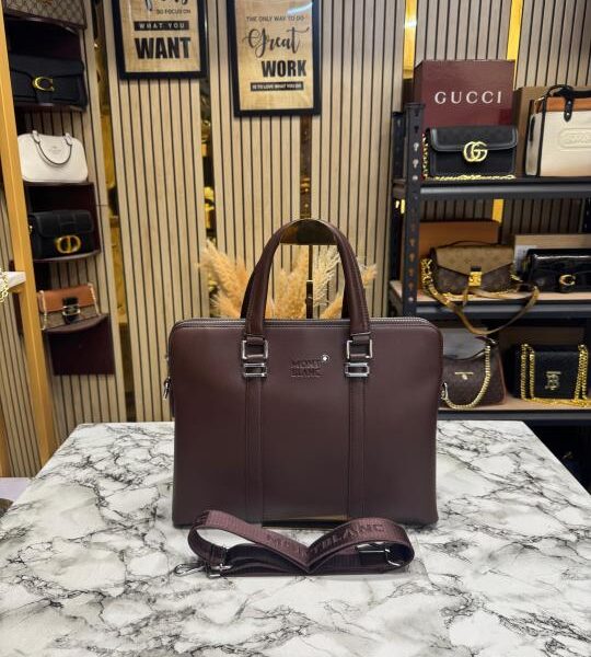 Mont blanc Elegant Brown Leather Premium Quality Laptop Bag