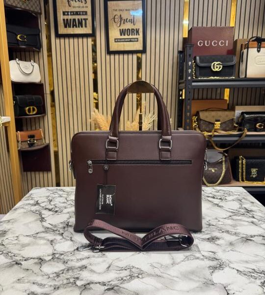 MONT BLANC LAPTOP BAG WITH DUST BAG EXTRA PREMIUM QUALITY (BROWN) W1967-5