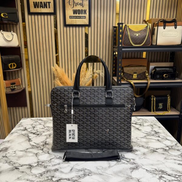 Goyard Premium Quality Laptop Bag In Goyardian Canvas With Strap (Black)