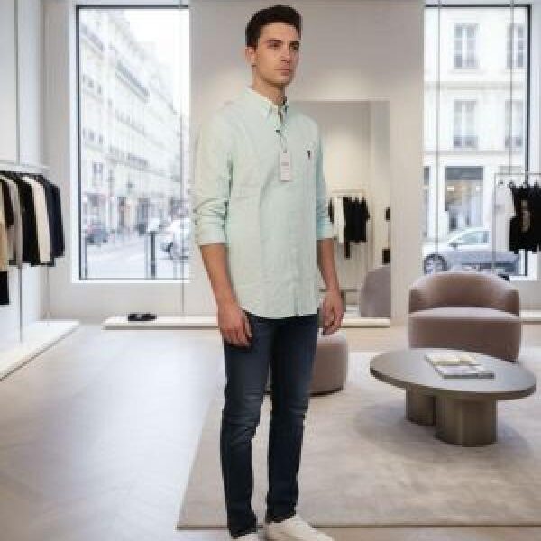 Ami Paris Acqua Green Stripes Embroidery Logo Premium Shirt (1847)