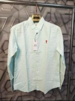 Ami Paris Acqua Green Stripes Embroidery Logo Premium Shirt (1847) - Image 4