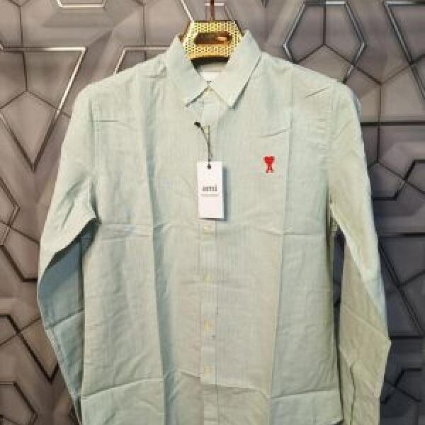 Ami Paris Green Stripes Embroidery Logo Premium Shirt (1850)