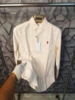 Ami Paris Orange Stripes Embroidery Logo Premium Shirt (1849) - Image 4