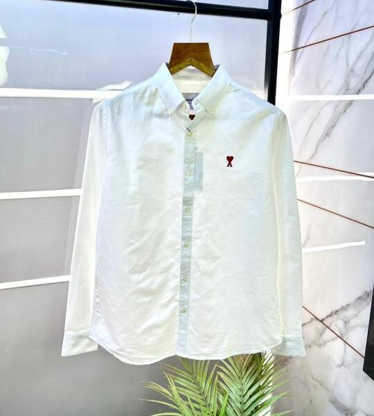 Ami White Embroidery Logo Oxford Lycra Premium Shirt F3108-WH
