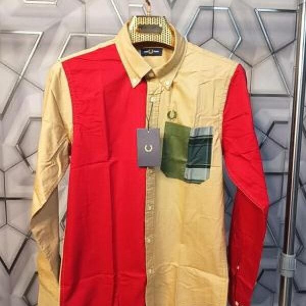 Fred_Perry_Red_Beige_Embroidery_Logo_Pocket_Look_Premium_Oxford_Shirt_(1832)