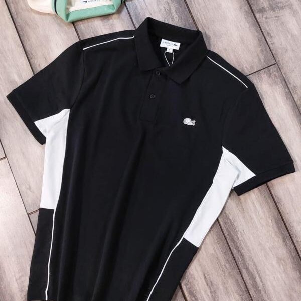 Lacost e Black Premium Cotton Lycra Pique fabric Polo Tshirt with Shoulder Design and Embroidered Logo 3384
