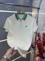 Lacost e Cream Premium Cotton Lycra Pique fabric Polo Tshirt with Collar Design and Embroidered Logo Zip Style 3387 - Image 9
