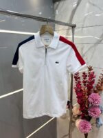 Lacost e White Premium Cotton Lycra Pique fabric Polo Tshirt with Shoulder Design and Embroidered Logo Zip Style 3388 - Image 12