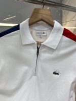 Lacost e White Premium Cotton Lycra Pique fabric Polo Tshirt with Shoulder Design and Embroidered Logo Zip Style 3388 - Image 9