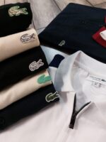 Lacost e White Premium Cotton Lycra Pique fabric Polo Tshirt with Shoulder Design and Embroidered Logo Zip Style 3388 - Image 8