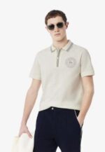 Lacost e Cream Premium Cotton Pique fabric Polo Tshirt with Collar Design and Embroidered Logo 2554