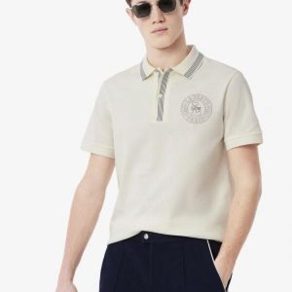 Lacost e Cream Premium Cotton Pique fabric Polo Tshirt with Collar Design and Embroidered Logo 2554