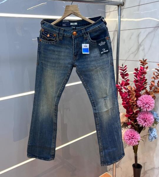 True Religio n Green Shade Premium Imported Stretchable Lycra Fabric Boot Cut Denim with Back Flap pocket Design 3396