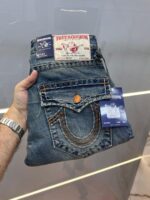 True Religio n Green Shade Premium Imported Stretchable Lycra Fabric Boot Cut Denim with Back Flap pocket Design 3396 - Image 3