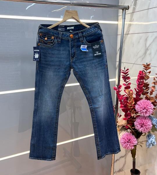 True Religio n Blue Shade Premium Imported Stretchable Lycra Fabric Boot Cut Denim with Back Flap pocket Design 3397