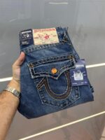 True Religio n Blue Shade Premium Imported Stretchable Lycra Fabric Boot Cut Denim with Back Flap pocket Design 3397 - Image 2